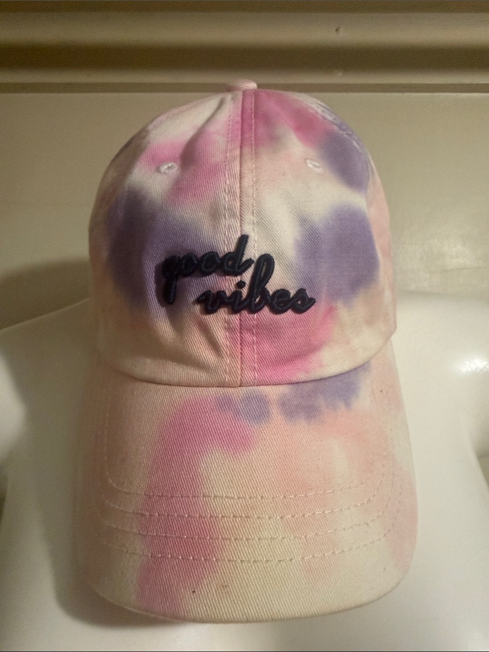 Tie-Dye 'Good Vibes' Baseball Cap - Pink & Purple